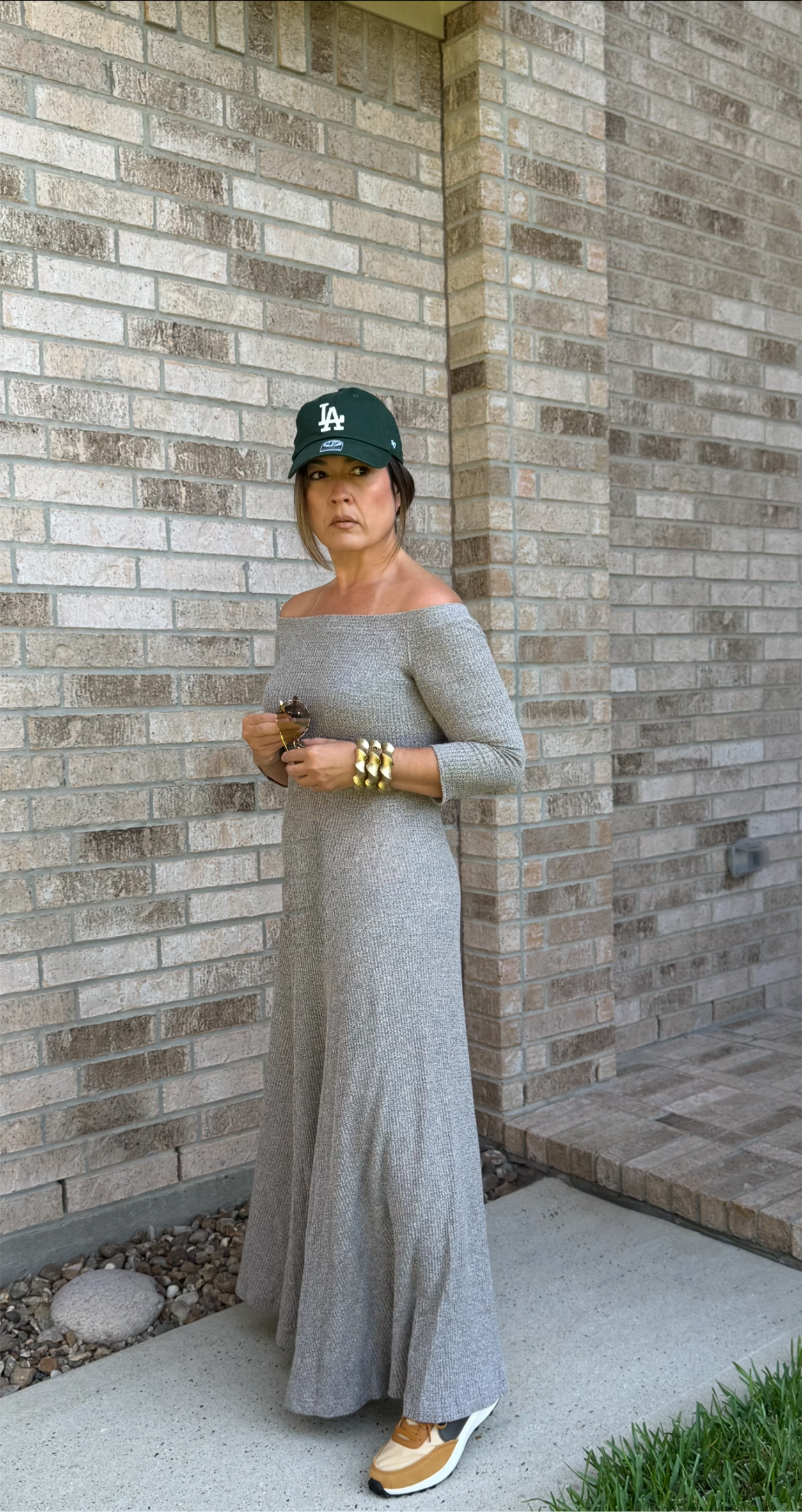 Gray-Off Shoulders Maxi