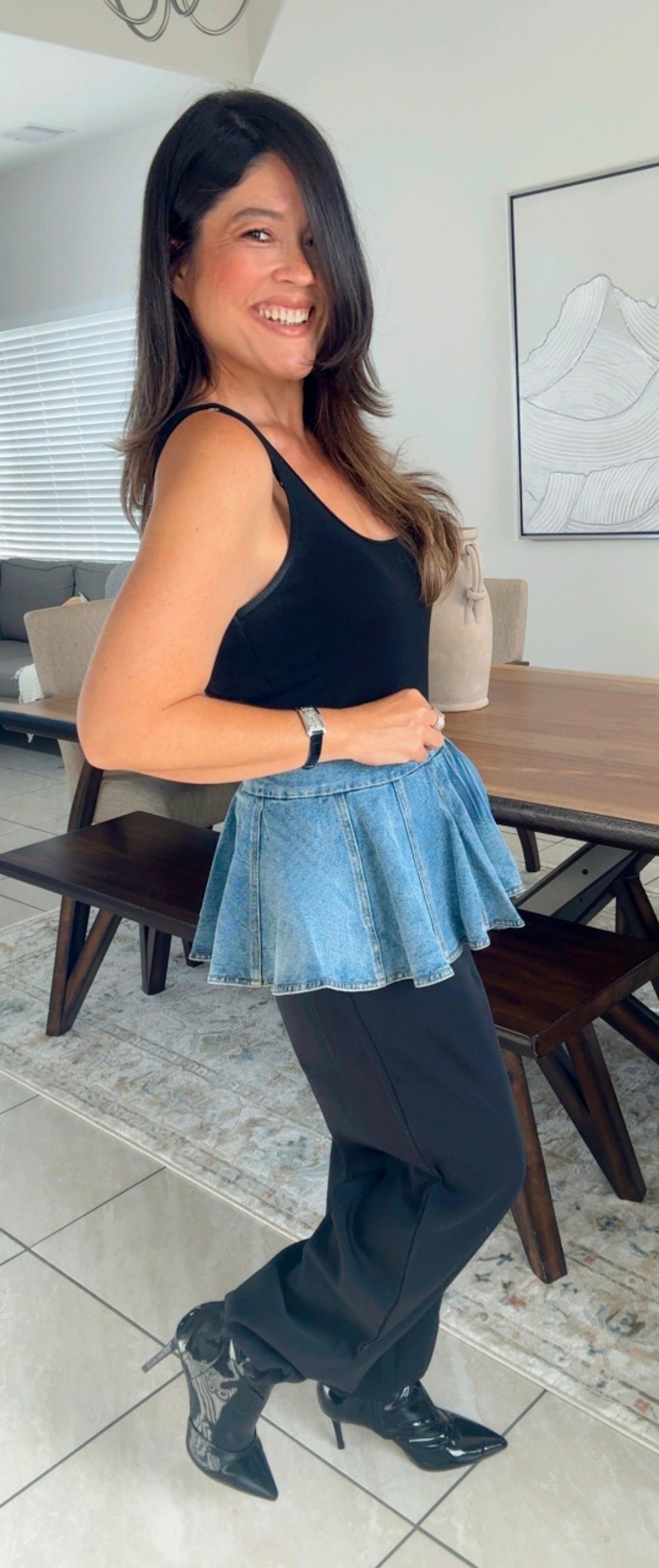 Denim  Ruffled Trouser