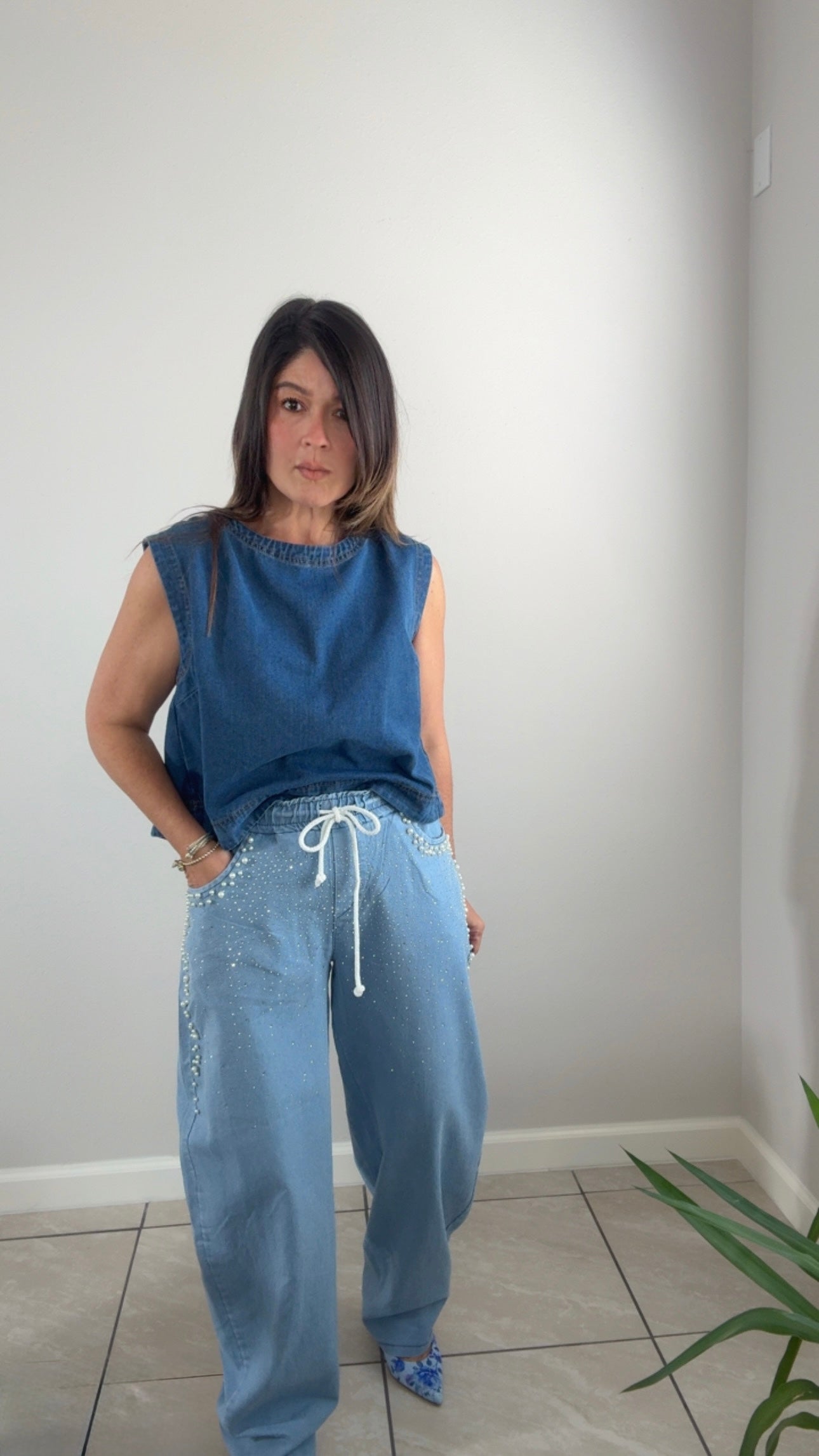 Pearled Italian Denim