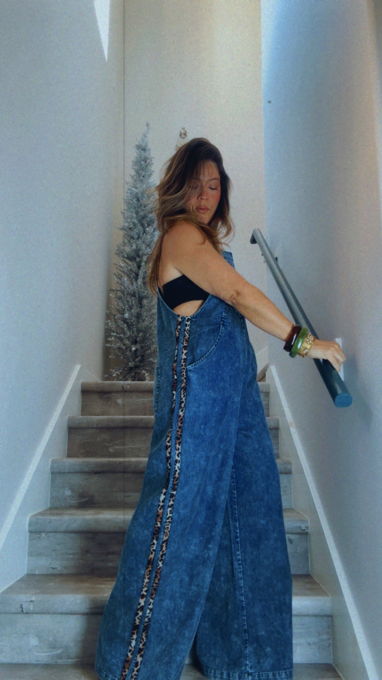 Denim/Track Lines jumpsuit