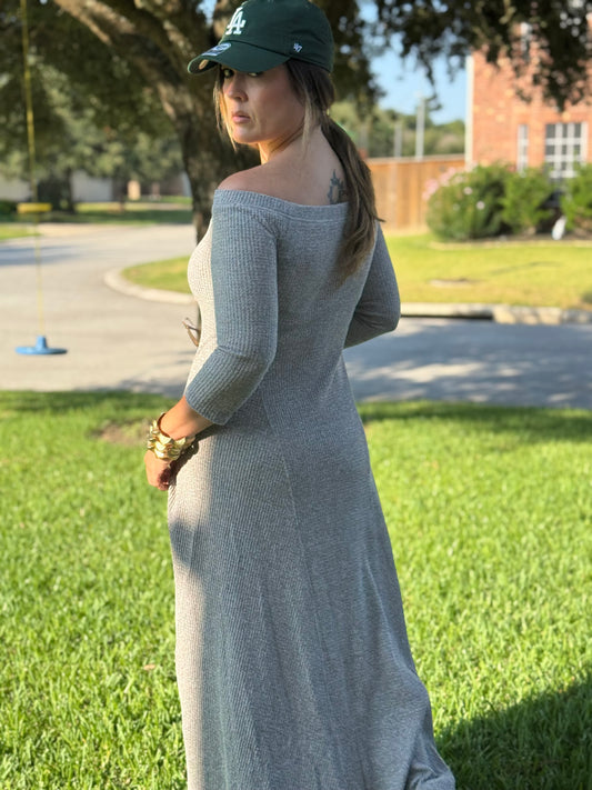 Gray-Off Shoulders Maxi