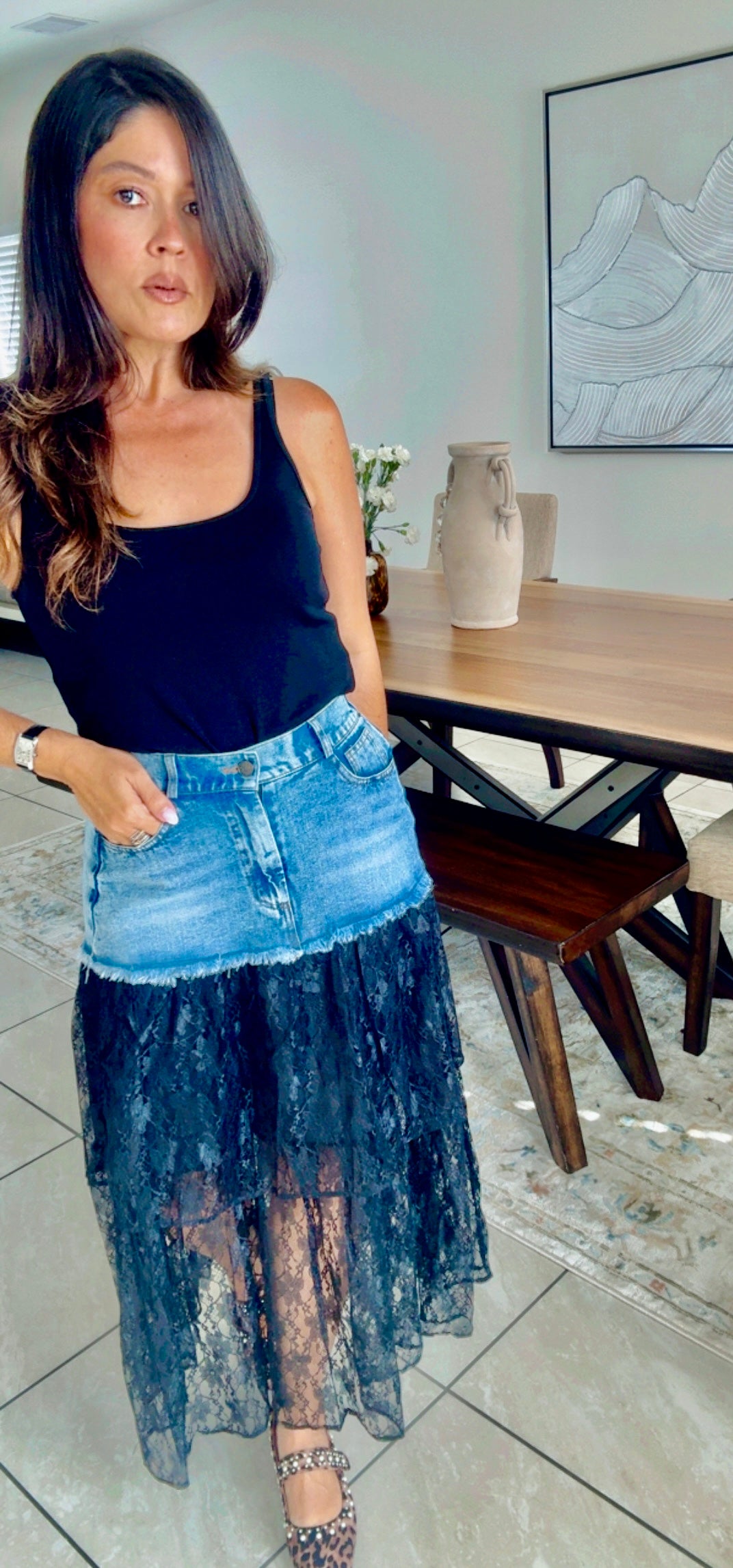 Lace/Denim Skirt
